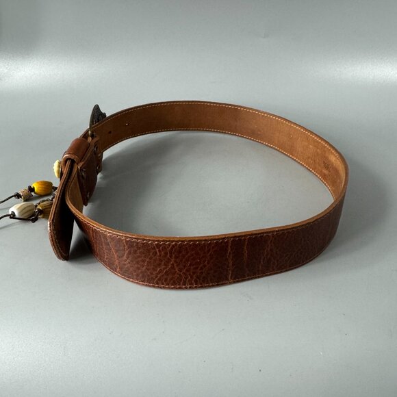 Vintage LEATHEROCK Women\'s Western Brown Leather Boho Shells Hippie Belt, Size M main image 13